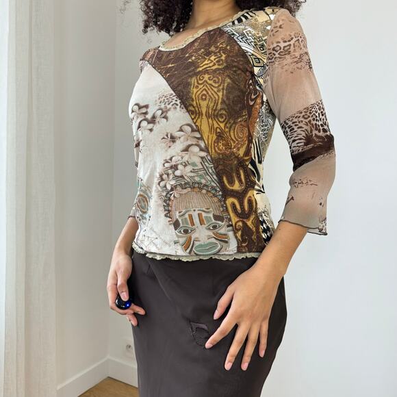 Vintage Y2K Tribal Mesh Top (M) - Picture 5 of 9